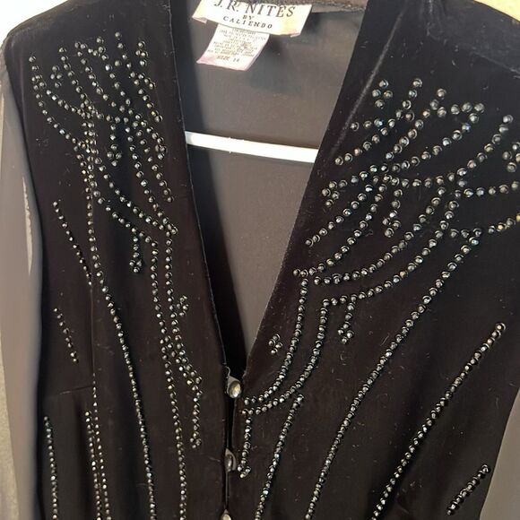 J.R. Nites flared sheer long sleeve button up velvet rhinestone top size 14 - Picture 5 of 11